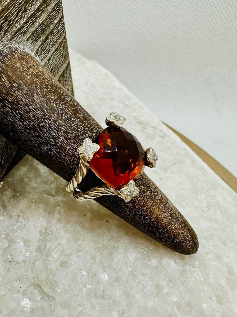 David Yurman Sterling Silver Chatelaine Rhodolite Garnet & Diamond Ring EUC